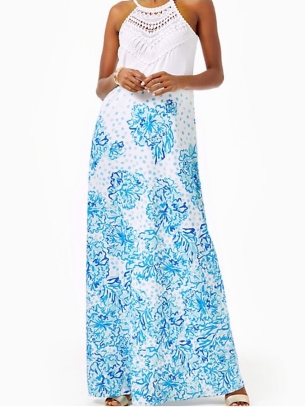 NWT Lilly Pulitzer Pearl Soft Maxi Dress Blue Floral Ombre Size 16